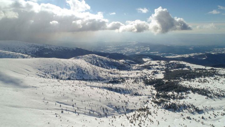 Drone photo of snow mountains